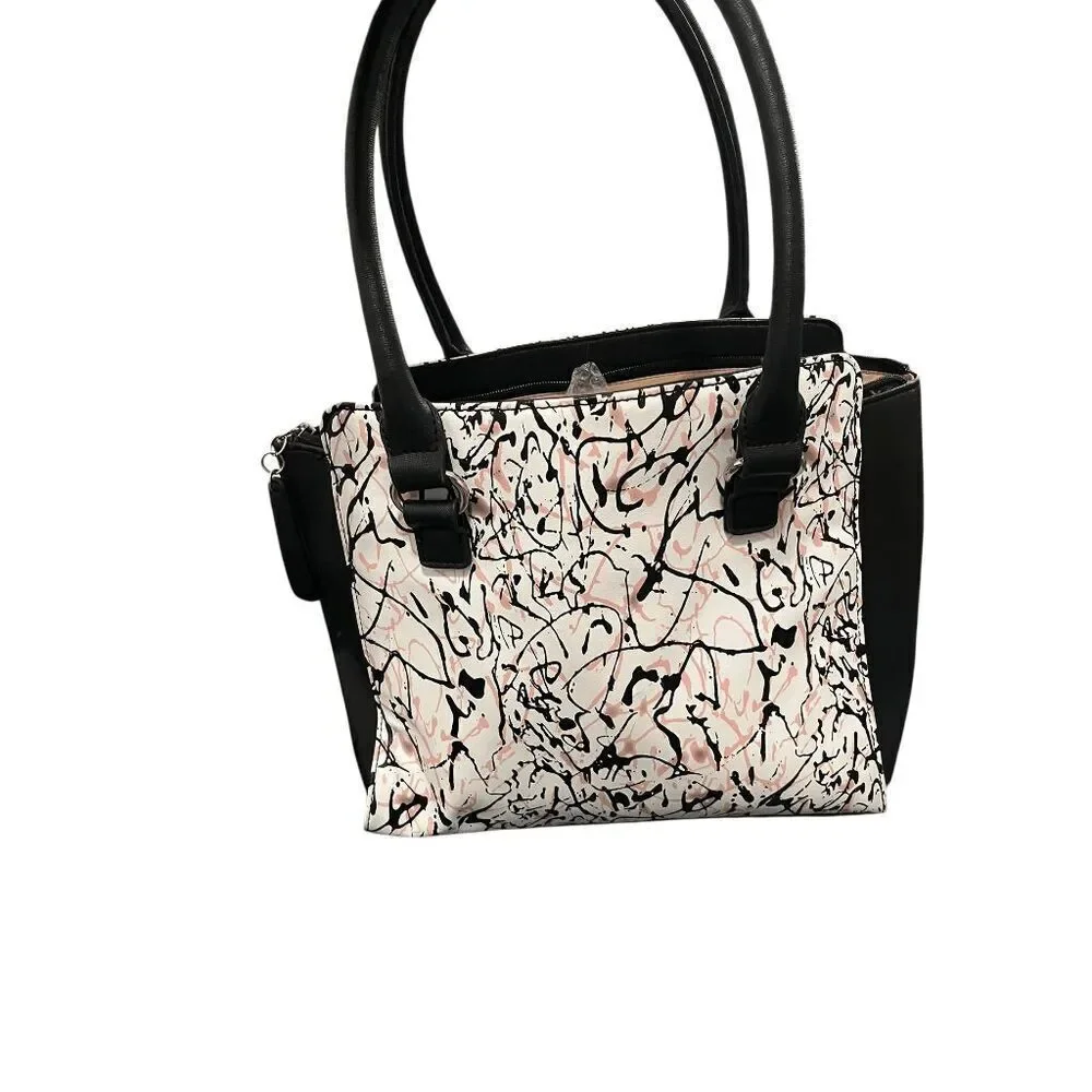 Nine West Satchel Splatter Pattern in Pink, White, and Black Good Condition